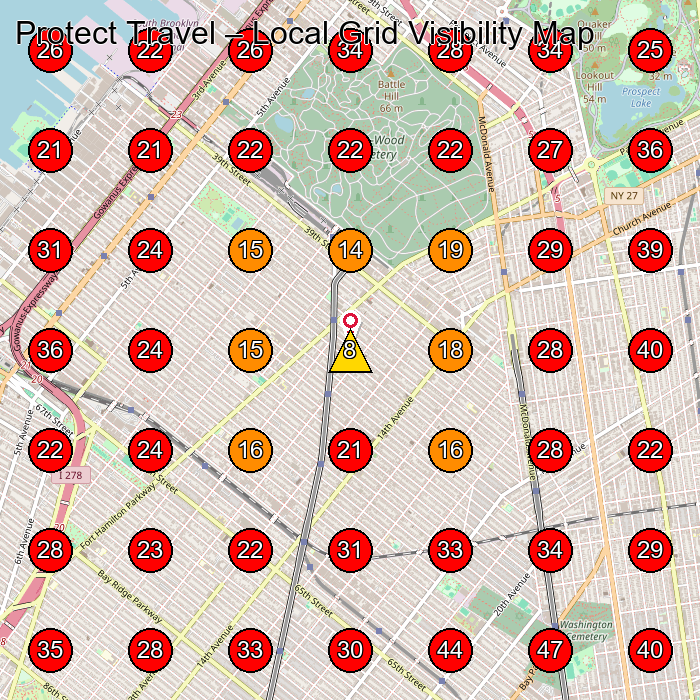 Protect Travel GeoGrid visibility map for Insurance Agency in Brooklyn